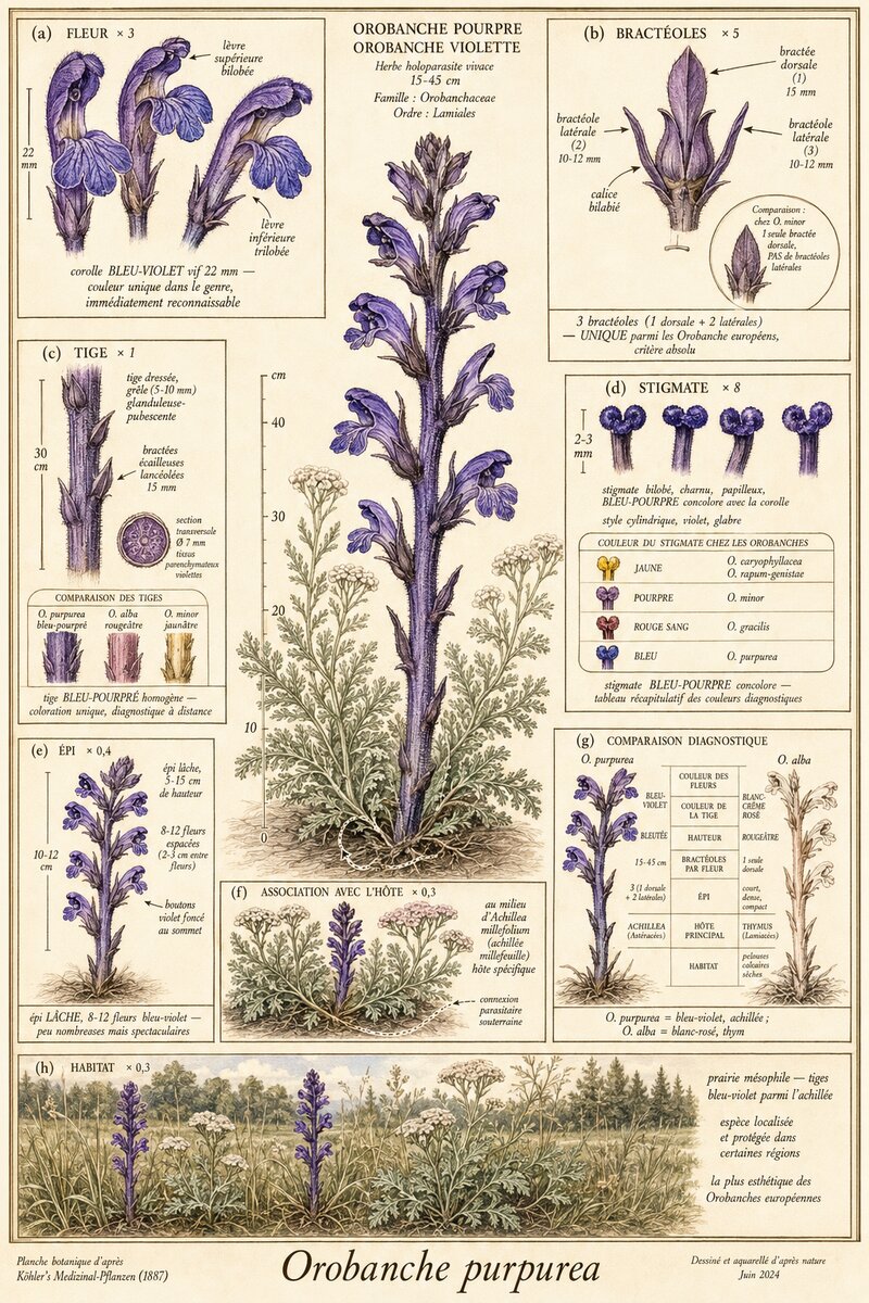 Planche botanique Orobanche pourpre