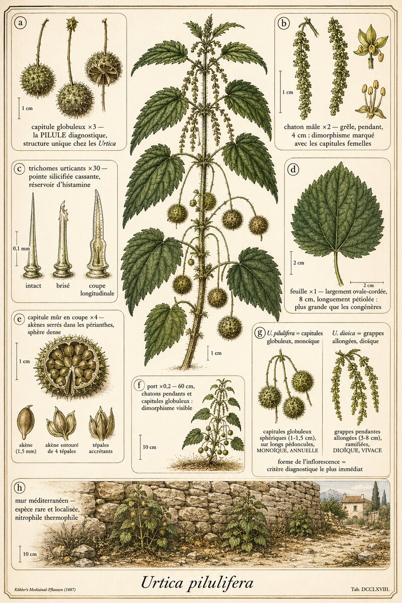 Planche botanique Ortie à pilules