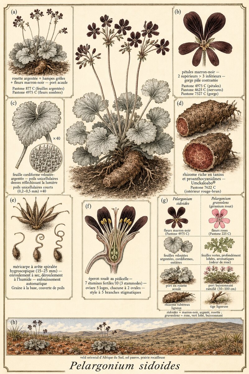 Planche botanique Pélargonium du Cap