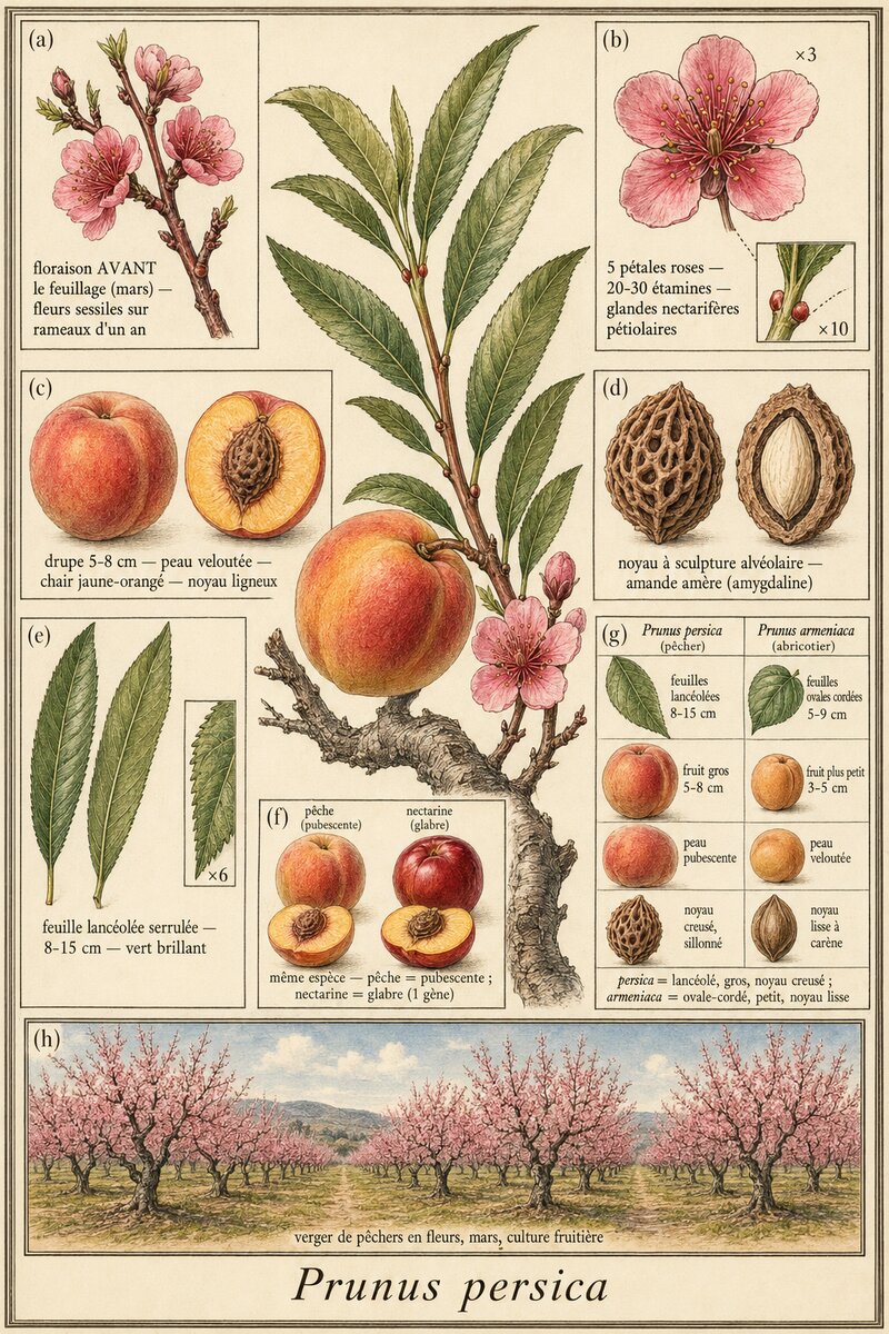 Planche botanique Pêcher
