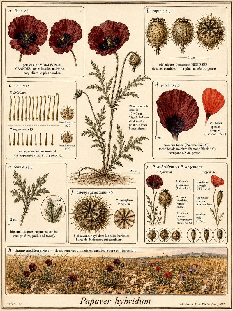 Planche botanique Pavot hybride