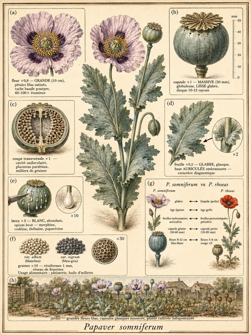 Planche botanique Pavot somnifère