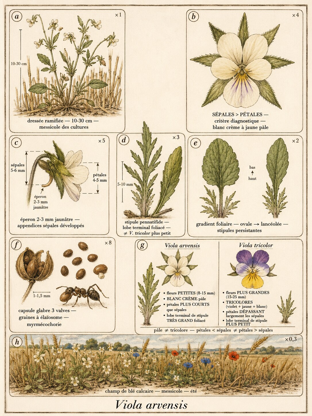 Planche botanique VIOLETTE DES CHAMPS