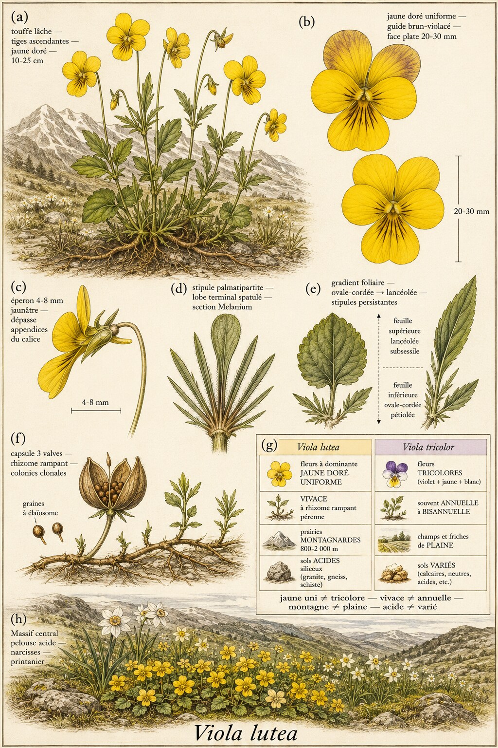 Planche botanique VIOLETTE JAUNE