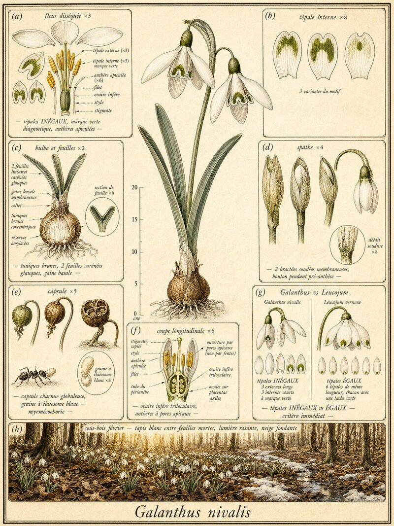 Planche botanique Perce-neige