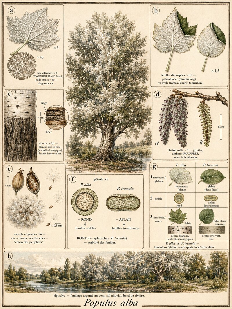 Planche botanique Peuplier blanc