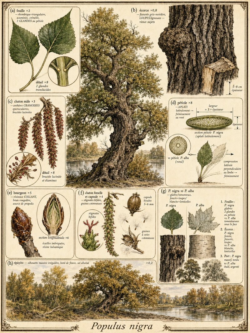 Planche botanique Peuplier noir