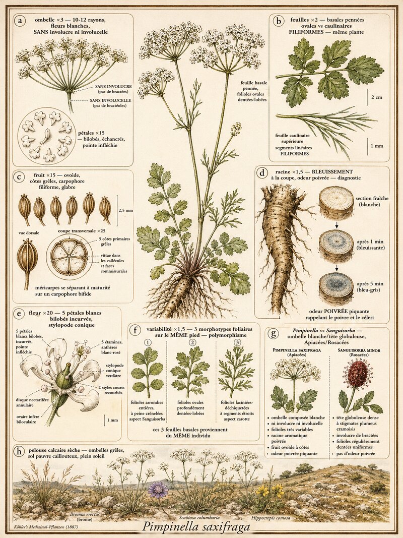 Planche botanique Pimprenelle saxifrage