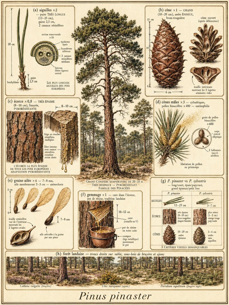 Planche botanique Pin maritime
