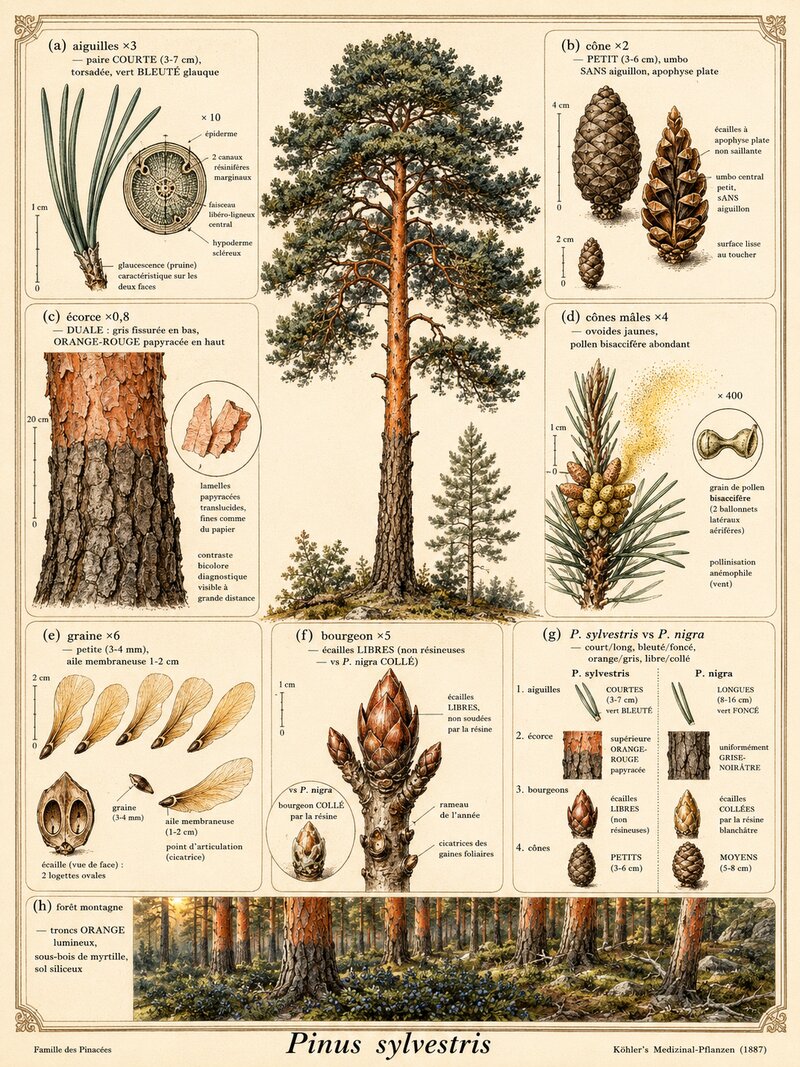 Planche botanique Pin sylvestre