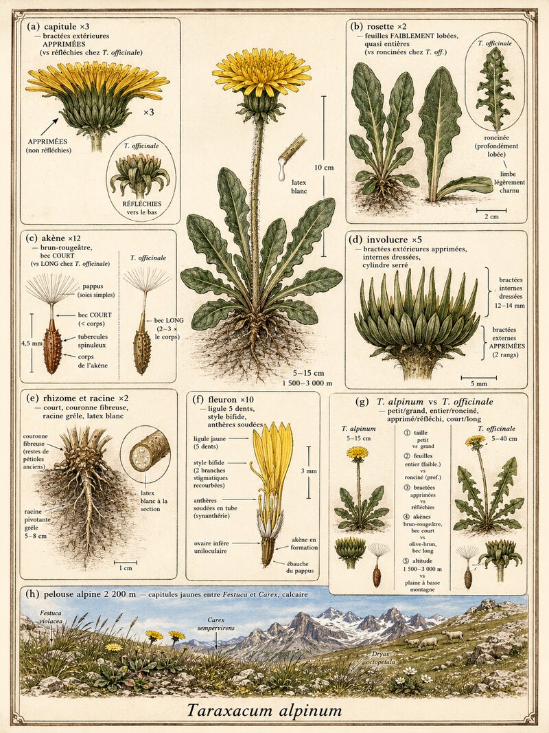 Planche botanique Pissenlit des Alpes