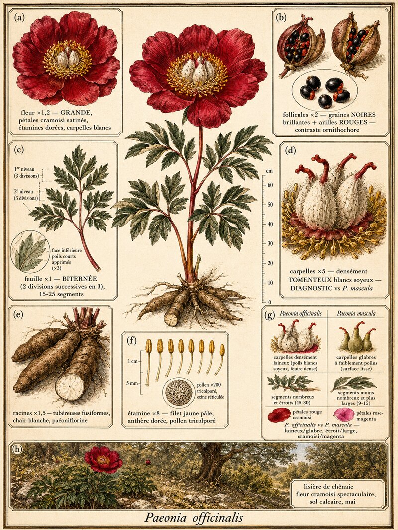 Planche botanique Pivoine officinale