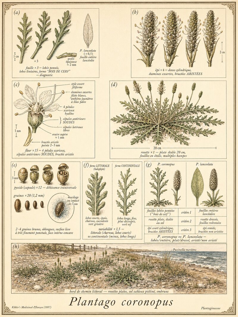 Planche botanique Plantain corne-de-cerf