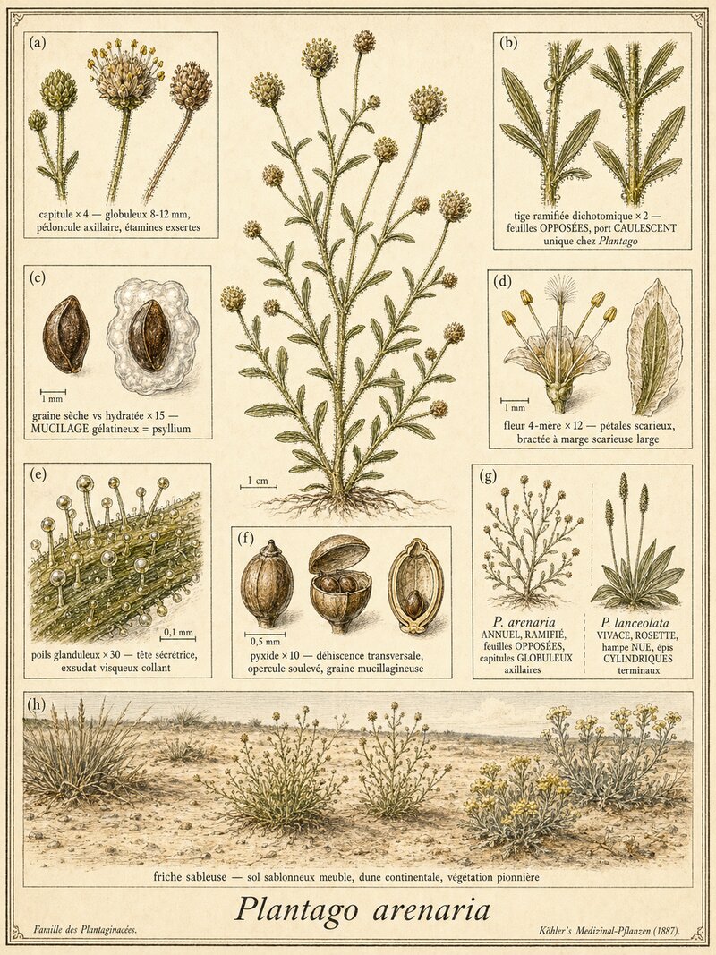 Planche botanique Plantain des sables