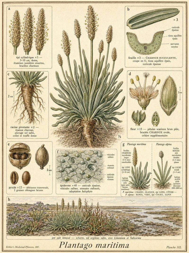 Planche botanique Plantain maritime