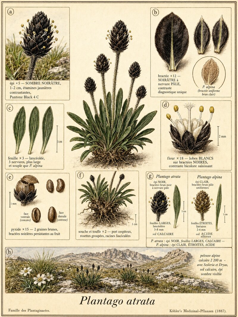 Planche botanique Plantain noirâtre