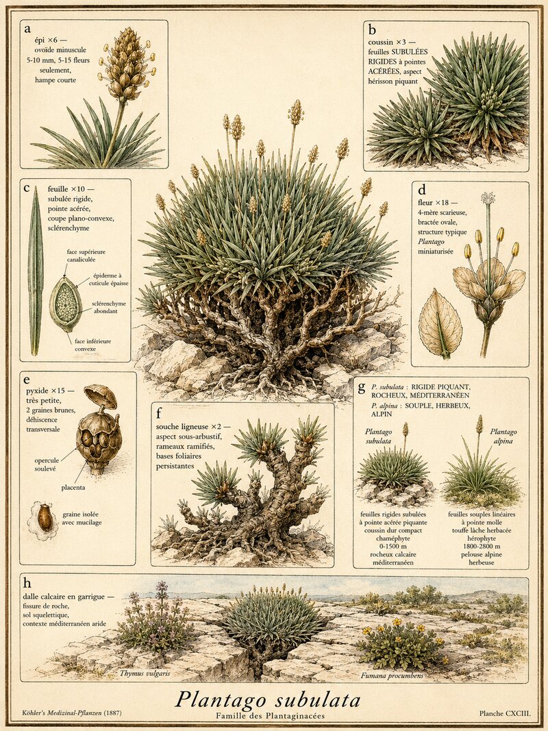 Planche botanique Plantain subulé