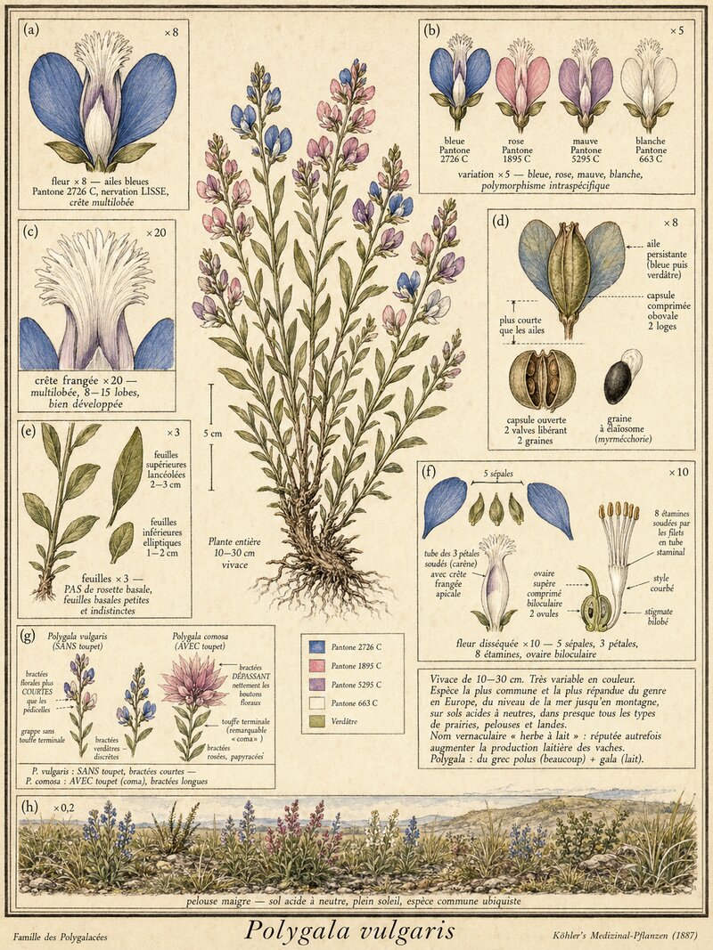 Planche botanique Polygale vulgaire