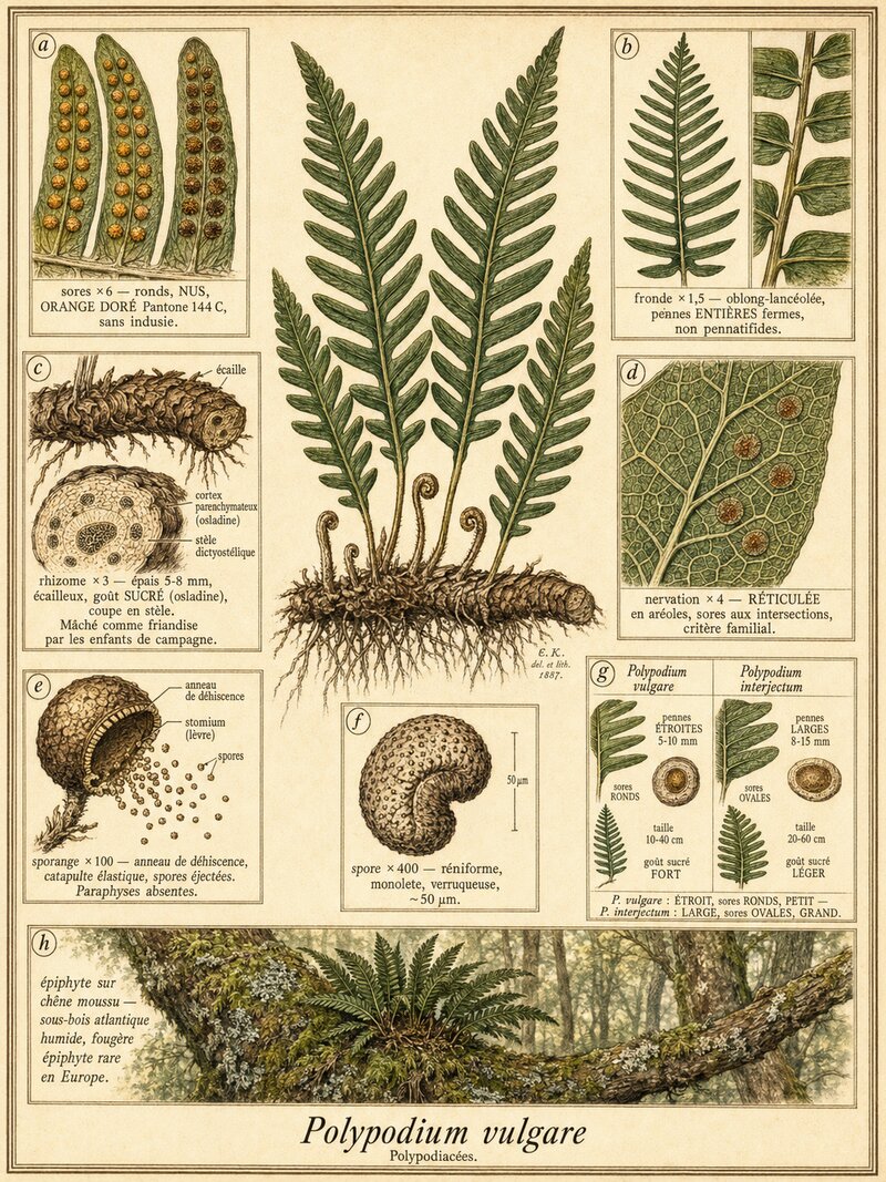 Planche botanique Polypode commun