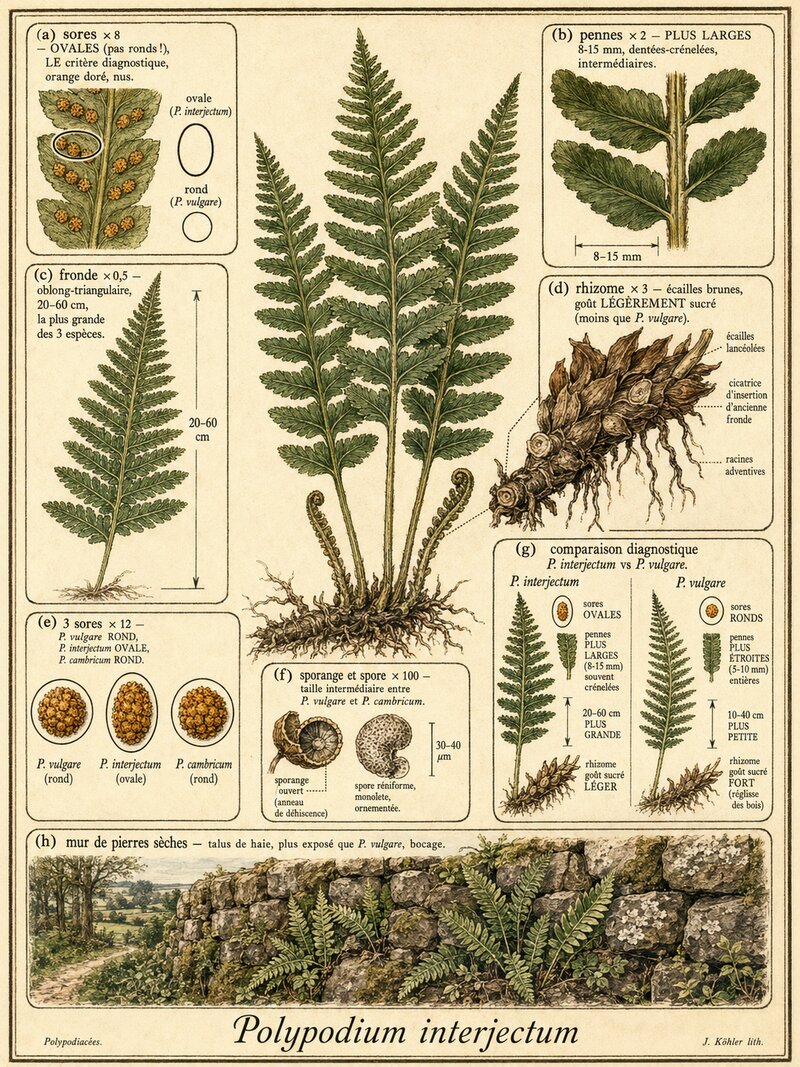 Planche botanique Polypode intermédiaire