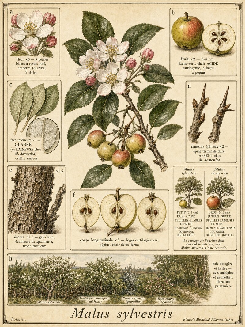 Planche botanique Pommier sauvage