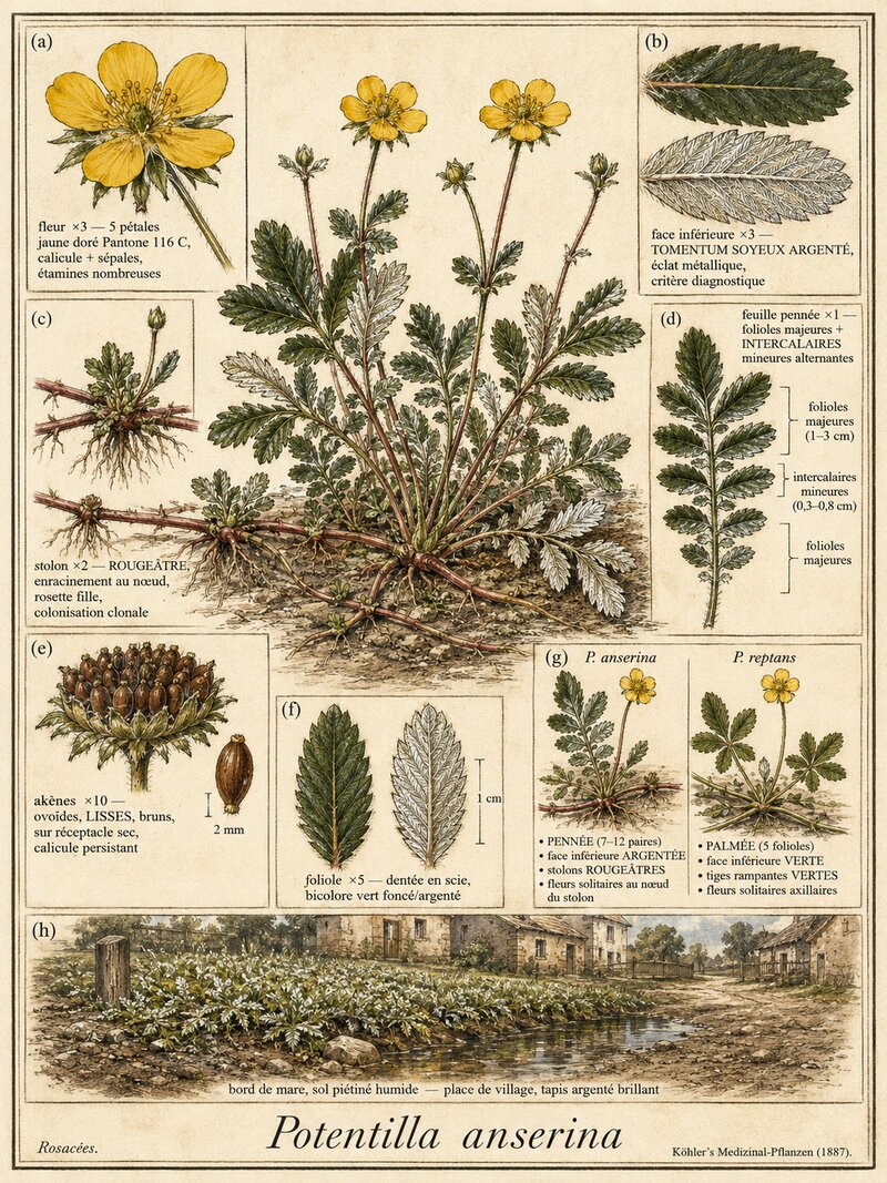 Planche botanique Potentille ansérine