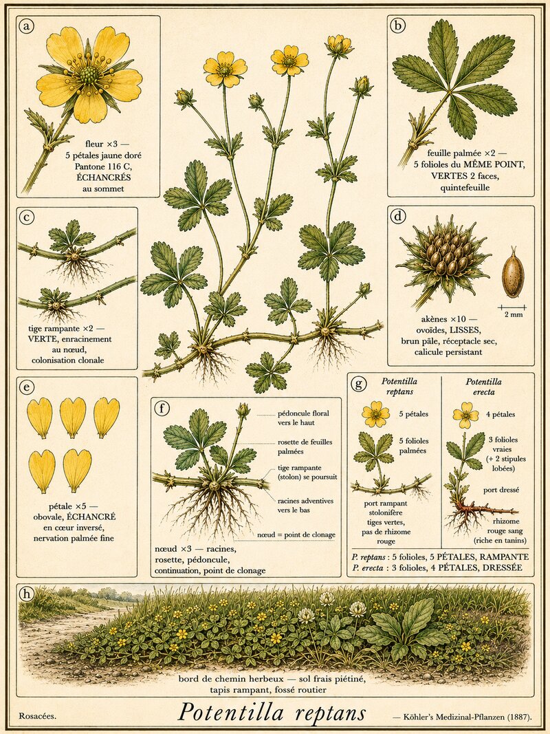 Planche botanique Potentille rampante