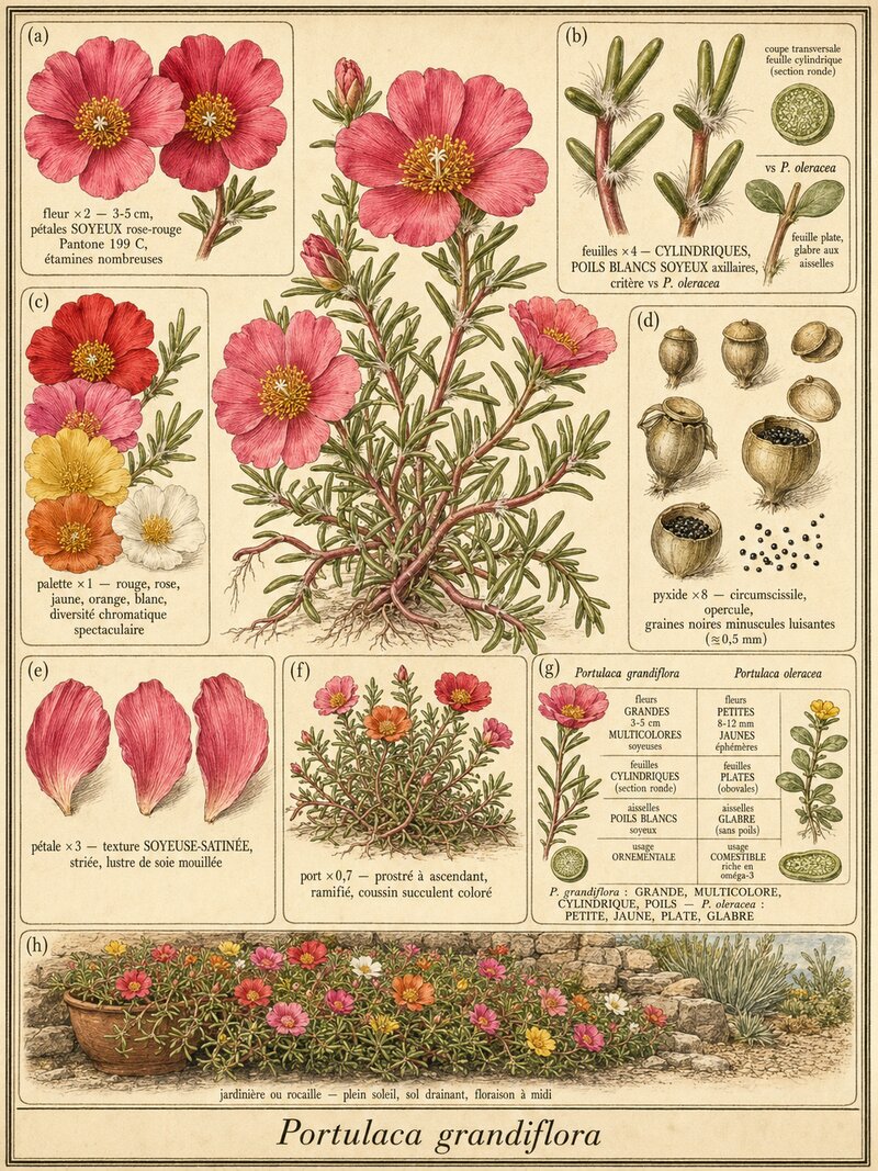 Planche botanique Pourpier à grandes fleurs