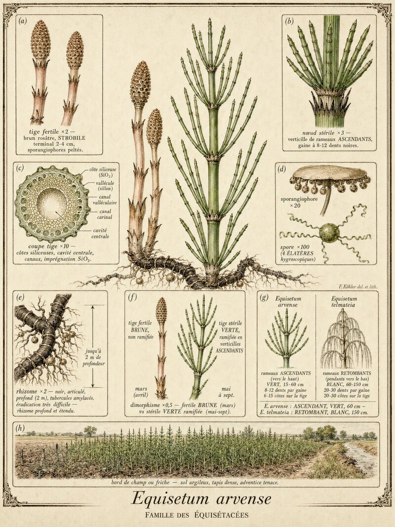 Planche botanique Prêle des champs