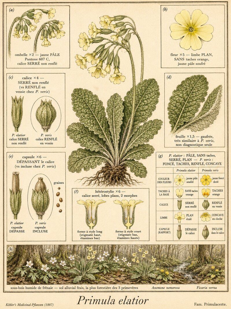 Planche botanique Primevère élevée