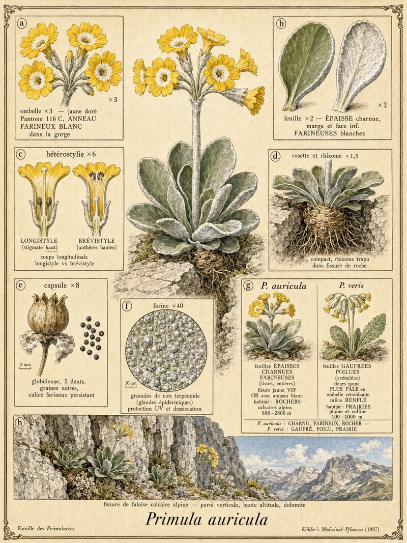 Planche botanique Primevère auricule