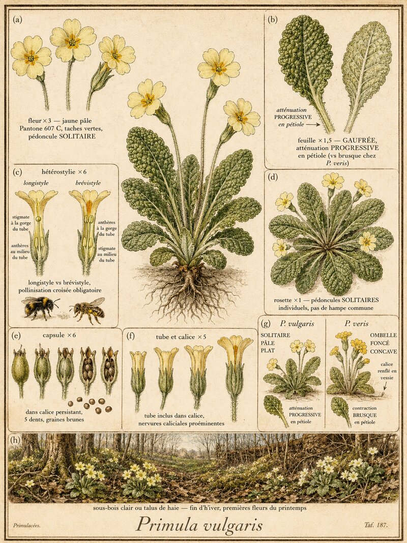 Planche botanique Primevère commune