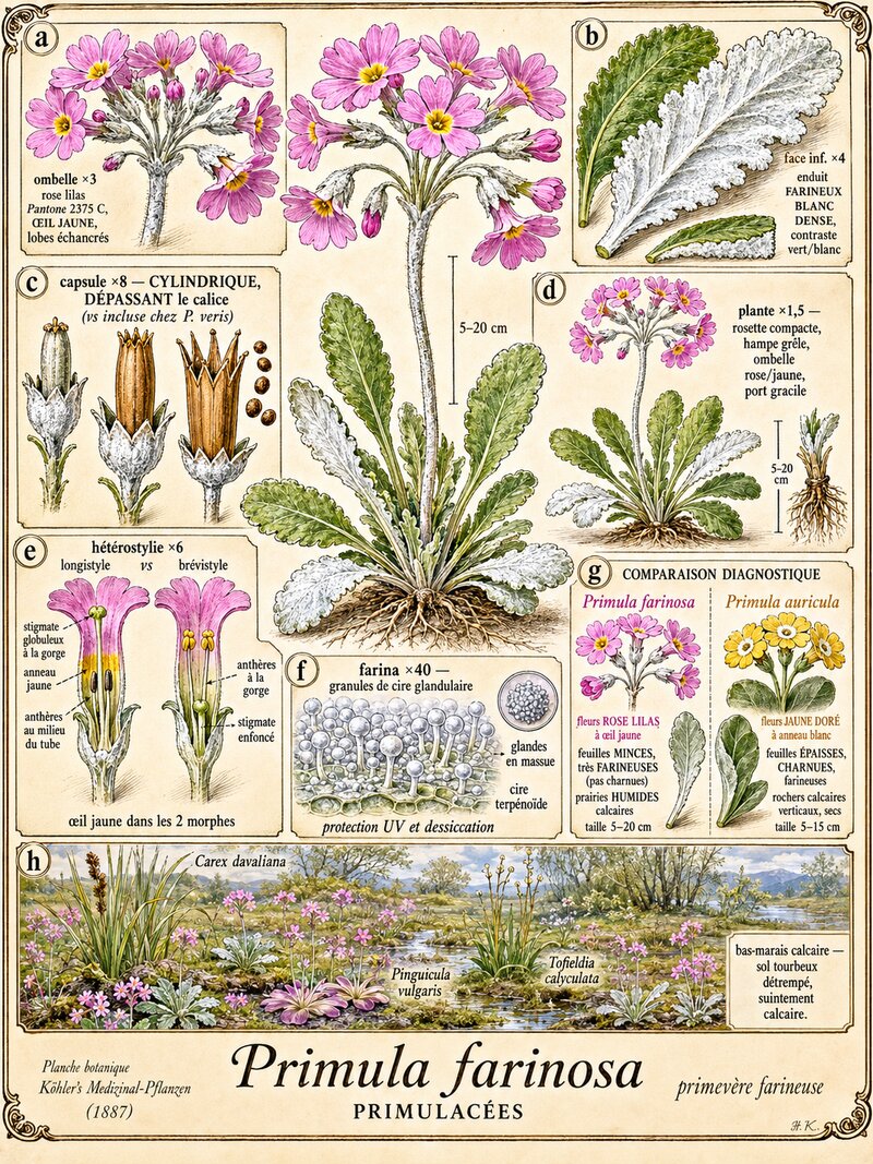 Planche botanique Primevère farineuse