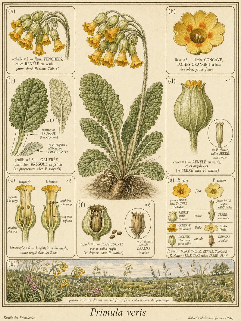 Planche botanique Primevère officinale