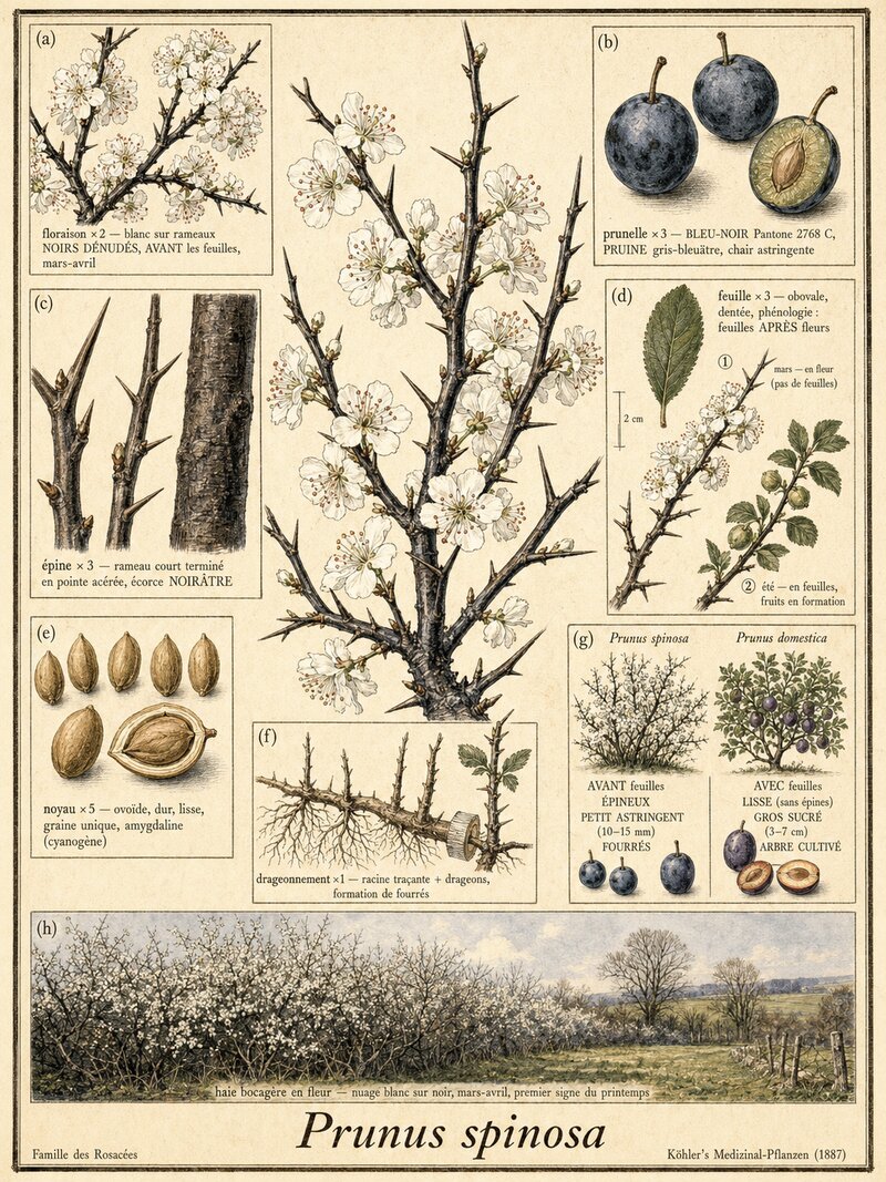 Planche botanique Prunellier