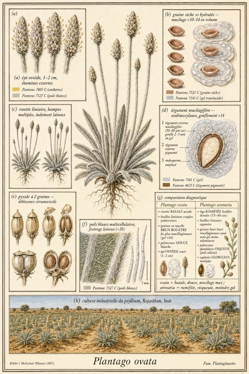 Planche botanique Psyllium blond