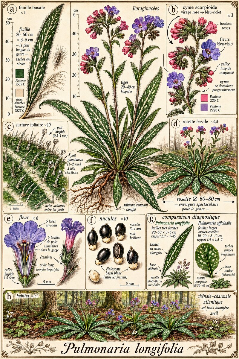 Planche botanique Pulmonaire à feuilles longues