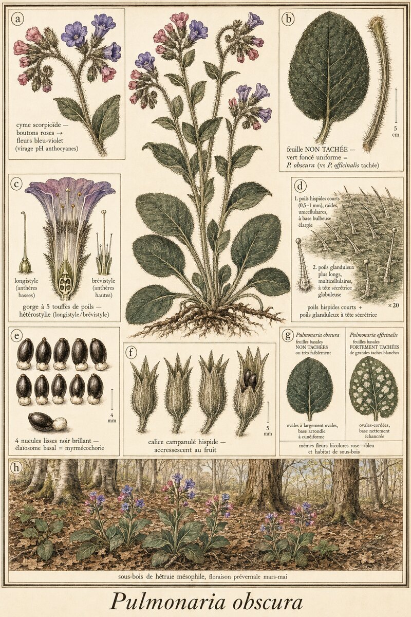 Planche botanique Pulmonaire obscure