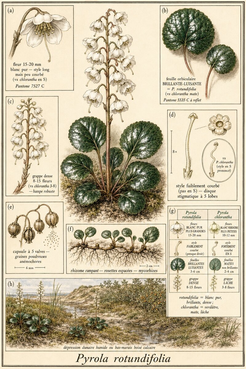 Planche botanique Pyrole à feuilles rondes
