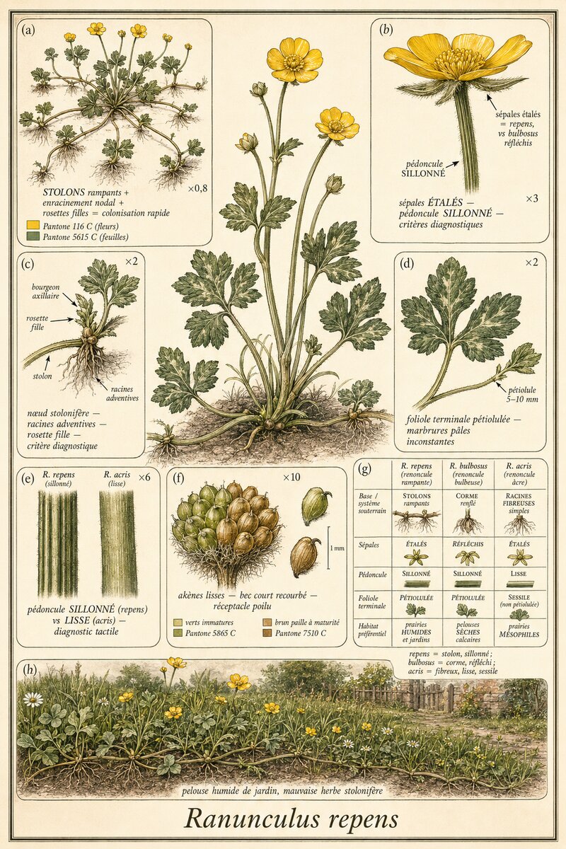 Planche botanique Renoncule rampante