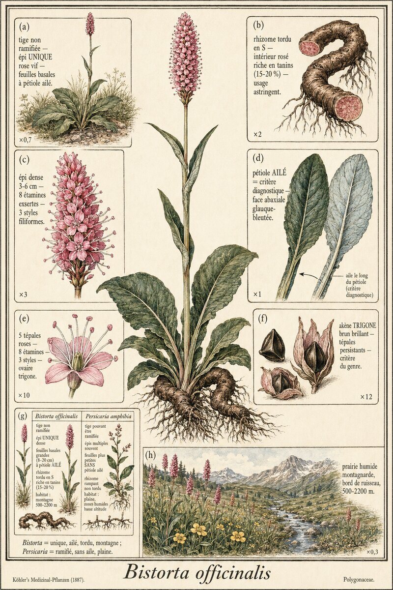 Planche botanique Renouée bistorte