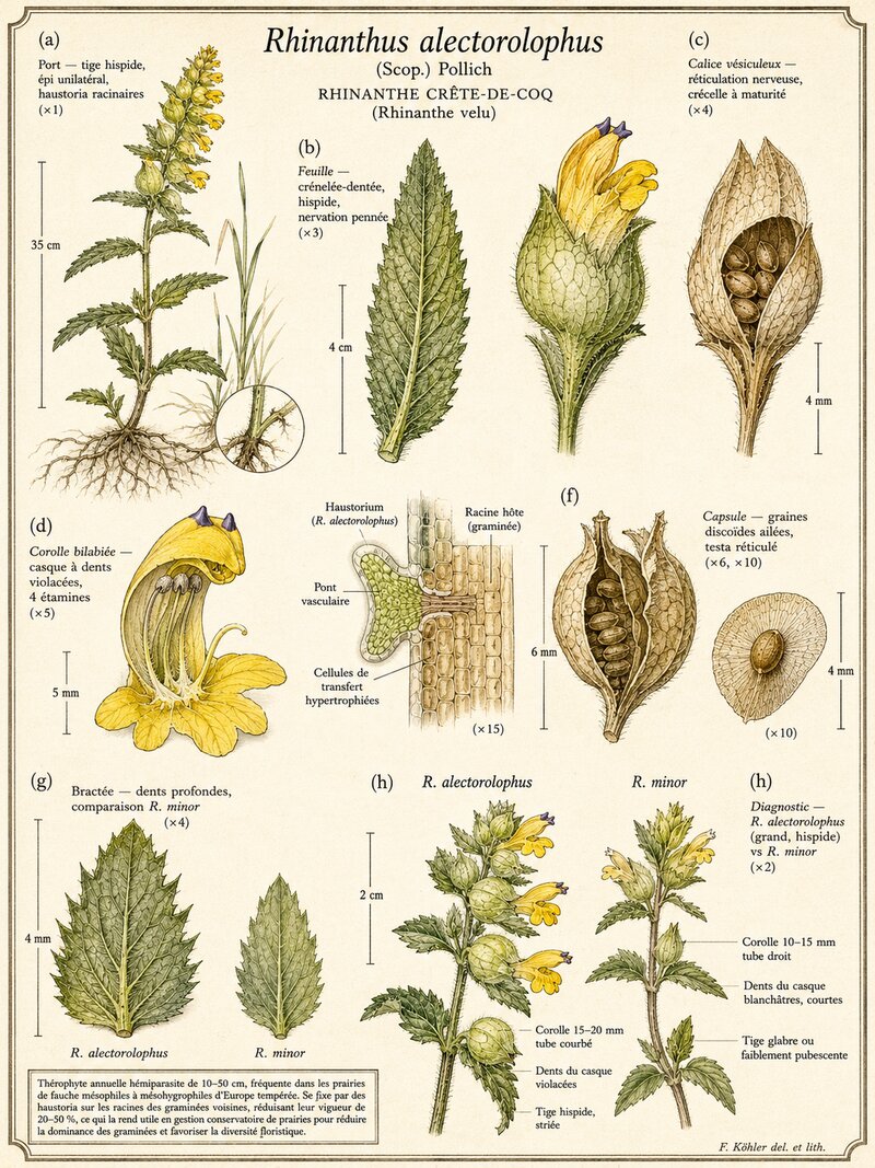 Planche botanique Rhinanthe crête-de-coq
