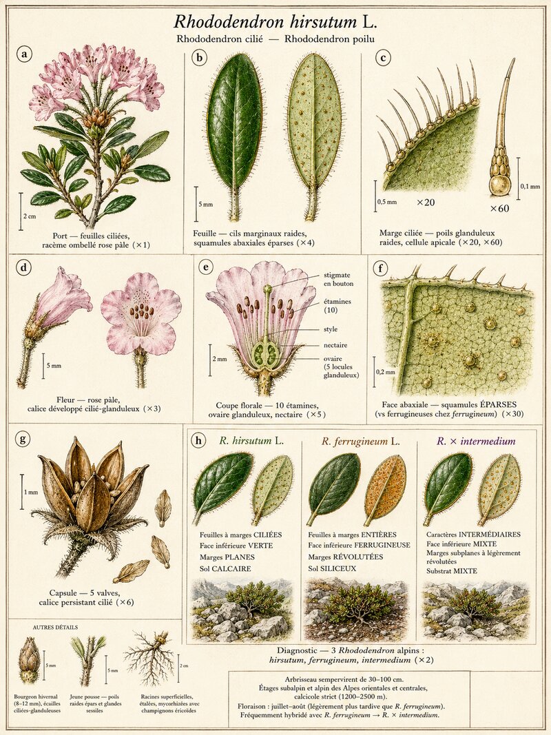 Planche botanique Rhododendron cilié