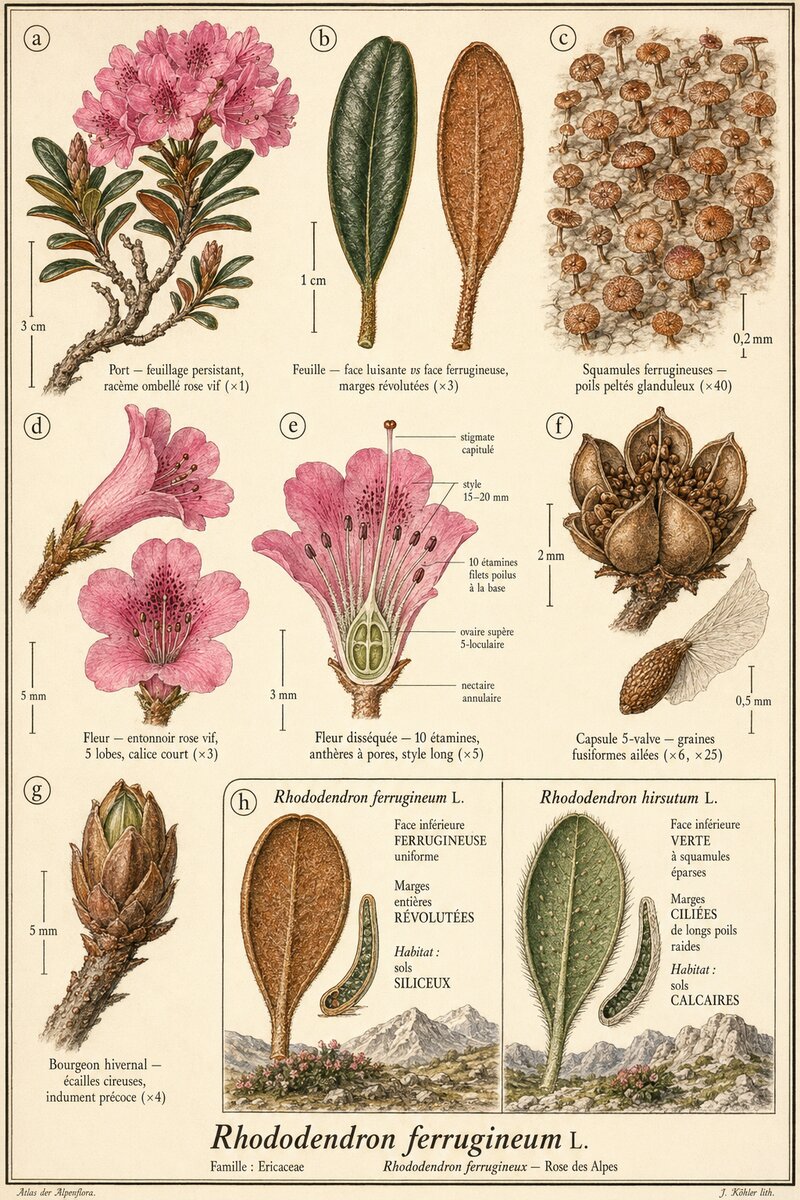 Planche botanique Rhododendron ferrugineux
