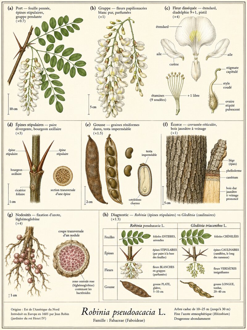 Planche botanique Robinier faux-acacia