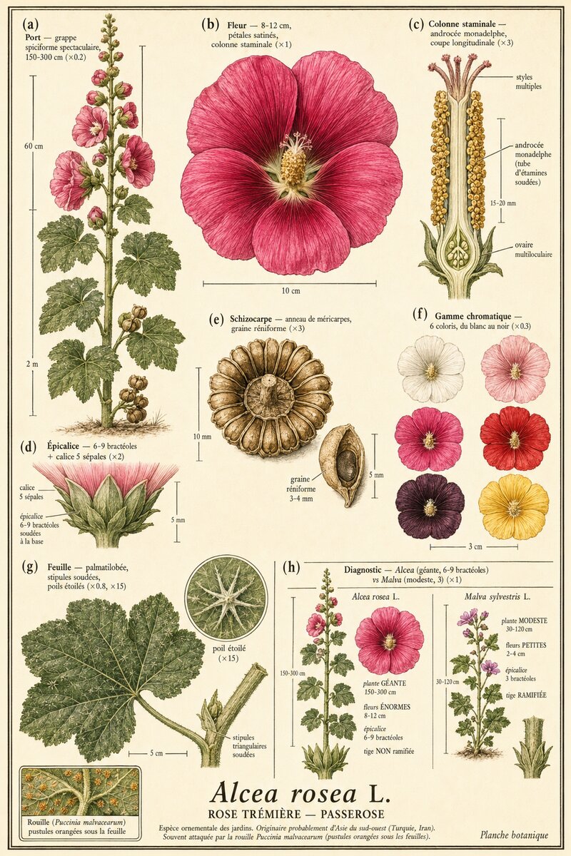 Planche botanique Rose trémière