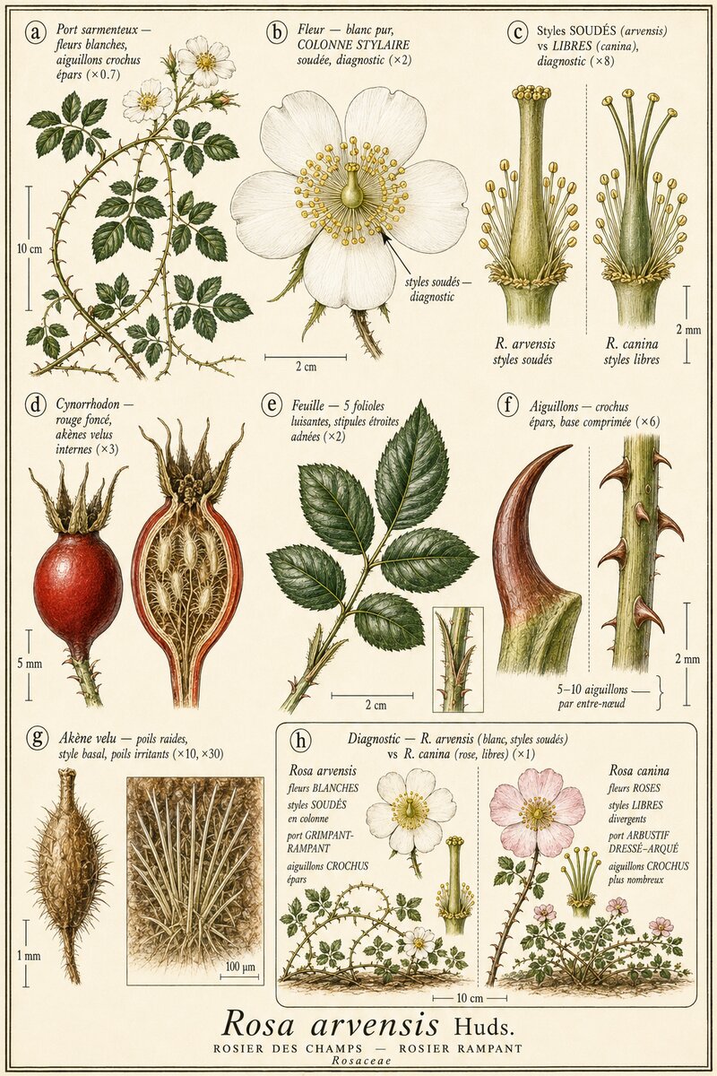 Planche botanique Rosier des champs