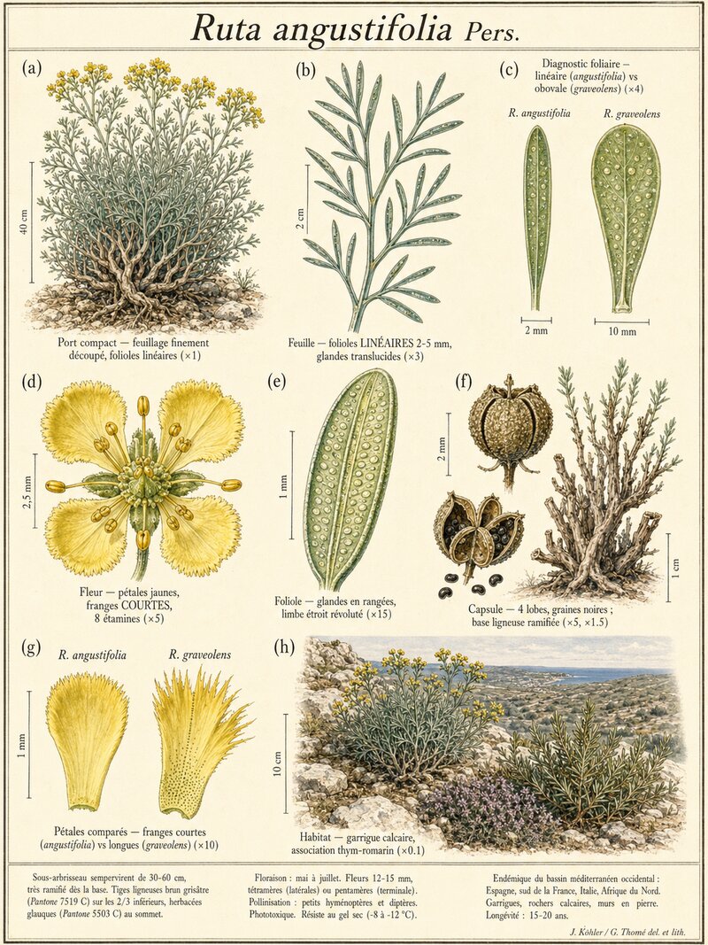 Planche botanique Rue à feuilles étroites