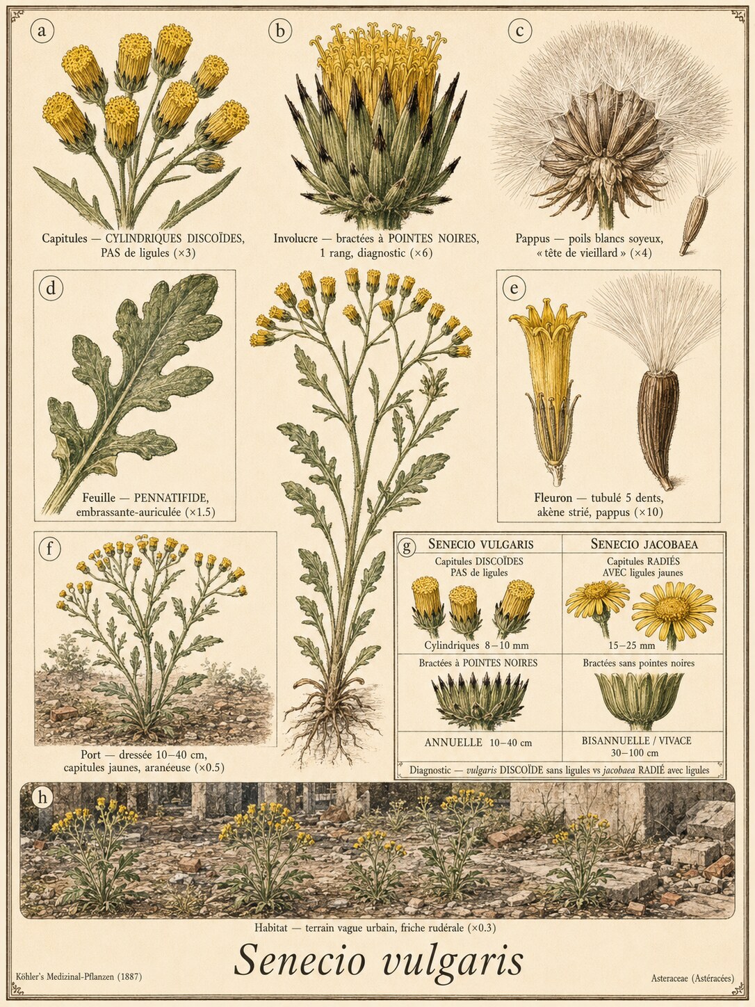 Planche botanique SÉNEÇON COMMUN