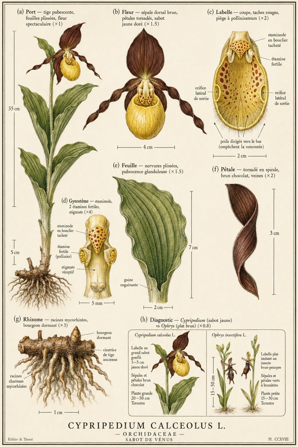 Planche botanique Sabot de Vénus